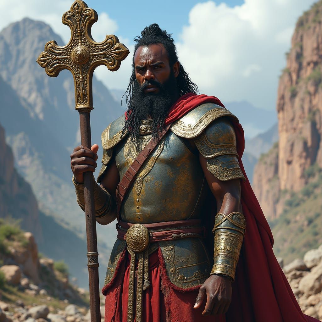 Ethiopian Warrior with Orthodox Cross: Fantasy Concept Art