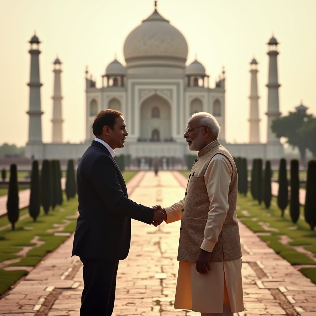 Giorgia Meloni and Narendra Modi at Taj Mahal
