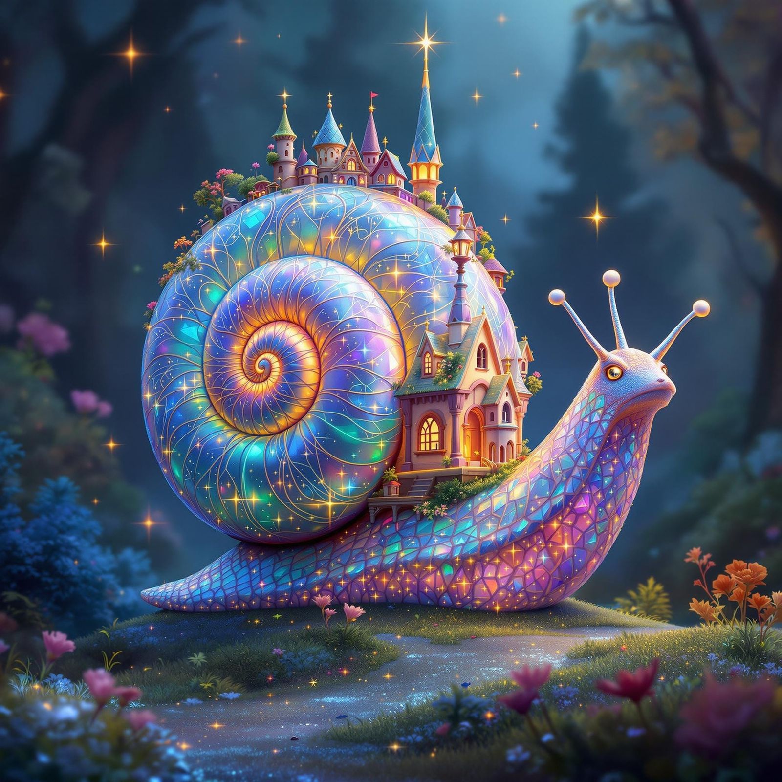 Majestic Snail Carries Whimsical Fairy-Tale Town in a Blend....