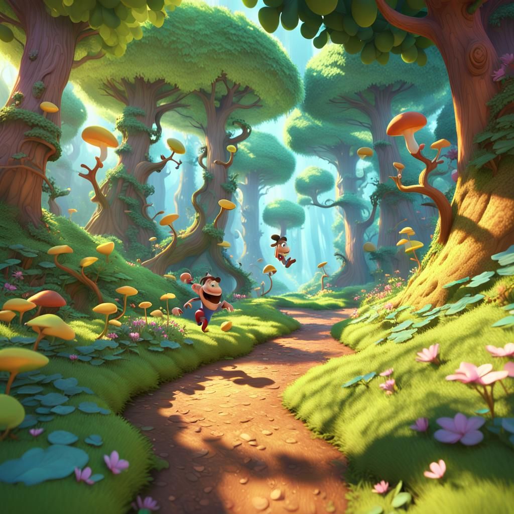 Rayman Runs Through a Dreamlike Forest
