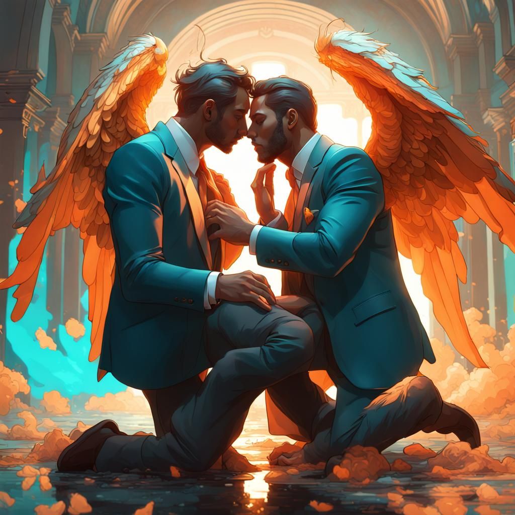 Angels Kissing: Hyperdetailed Art Nouveau Concept