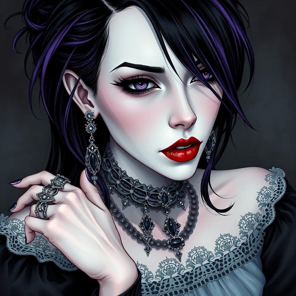 Ethereal Goth Woman in Mystical Atmosphere