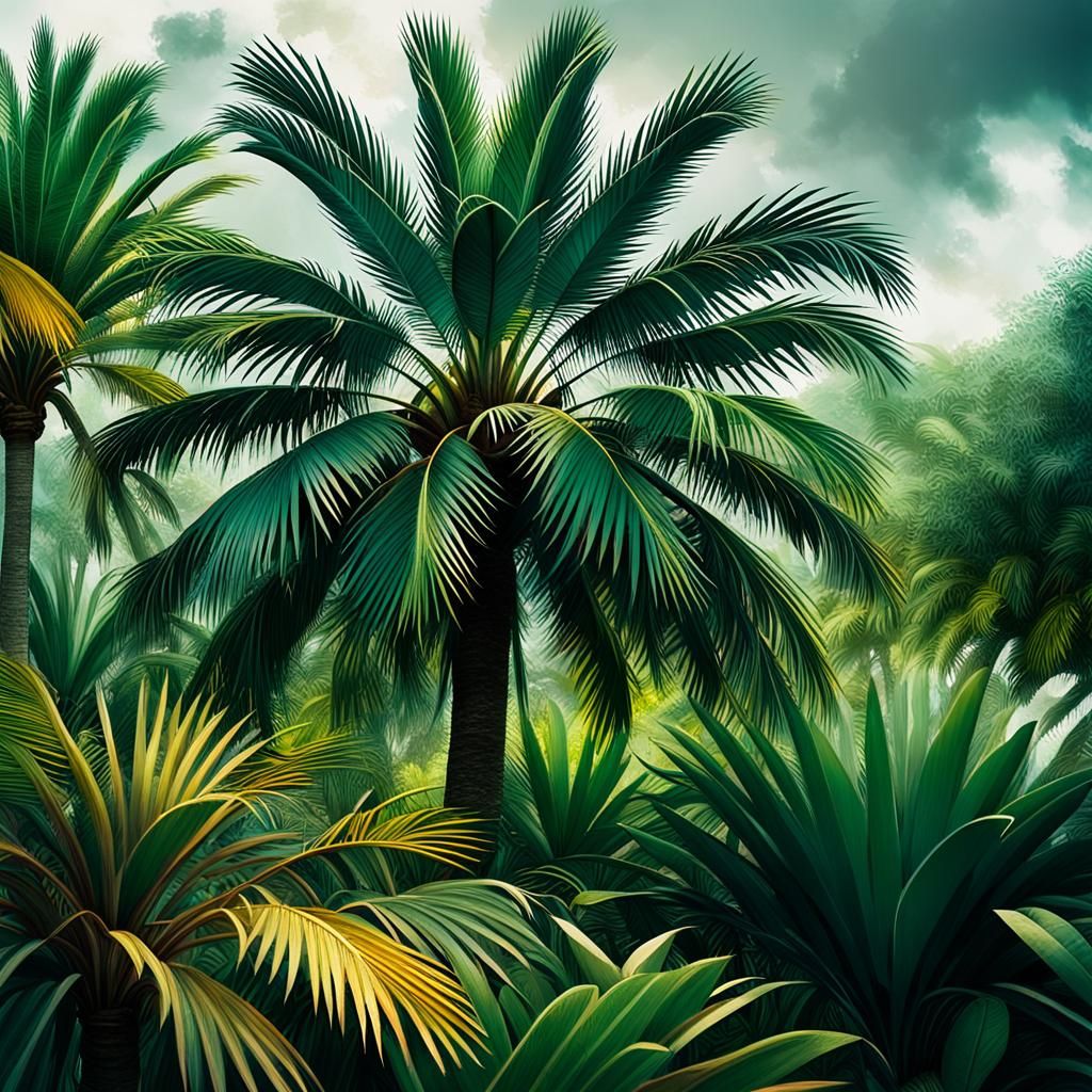 Caribbean Botanic Garden with Palm and Olive Trees