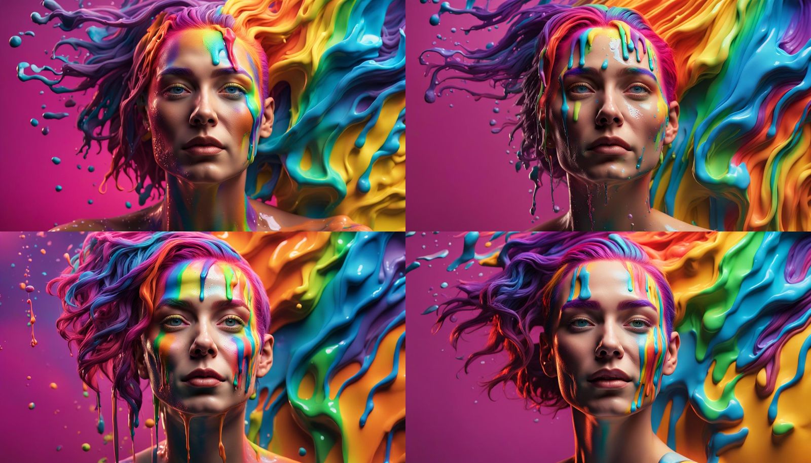 Rainbow Haired Woman Bathing in Chocolate: 8K Art