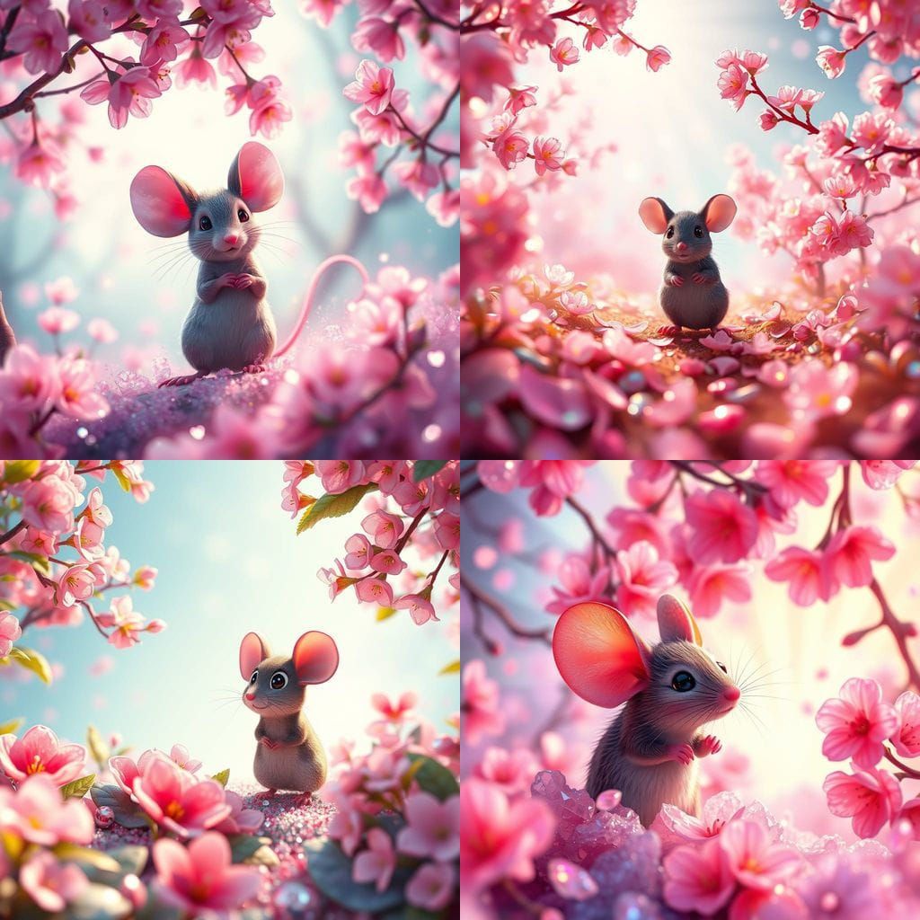Mouse in Crystalized Cherry Blossom Forest: Pixar Style