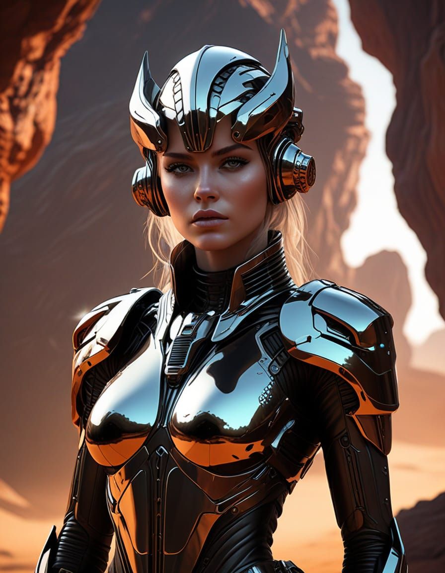 Stunning Alien Warrior in Futuristic Landscape