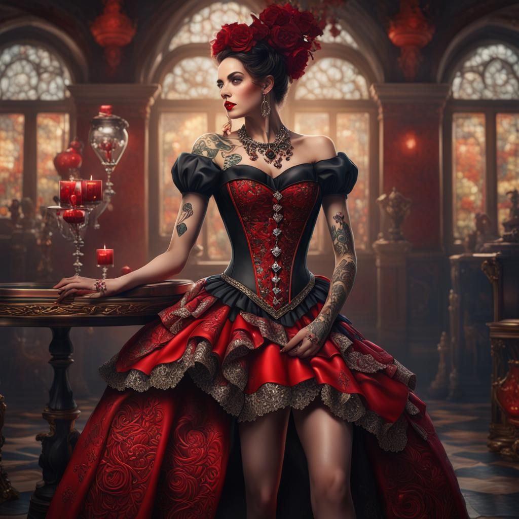 Brunette Queen of Hearts in Detailed Digital Art