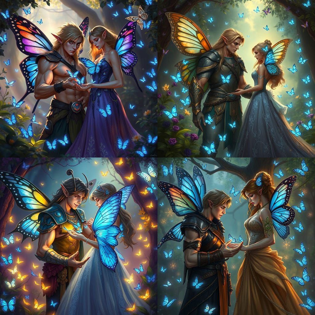 Elf Warrior's Gift to Fairy Queen in Atmospheric Fantasy Sty...