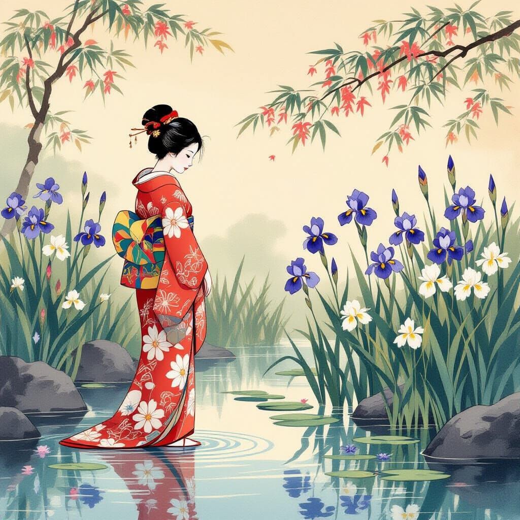 Ukiyo-e Woman by Iris Pond in Hokusai Style