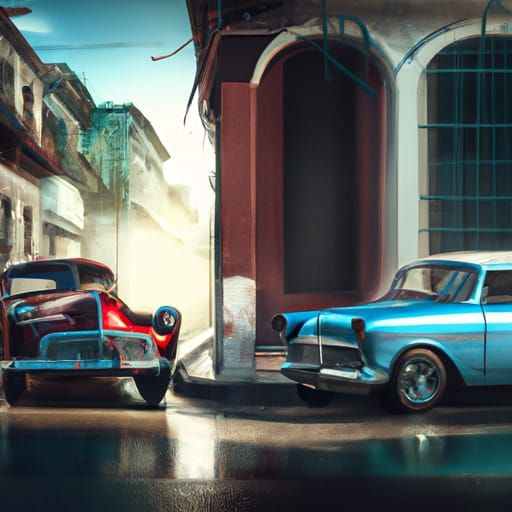 Vintage Cars in Cuba: Digital Matte Painting