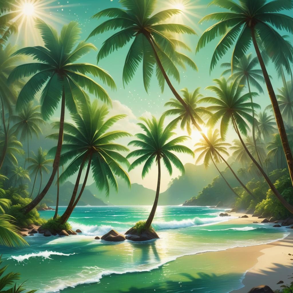Tropical Beach Matte Painting in Rousseau Style