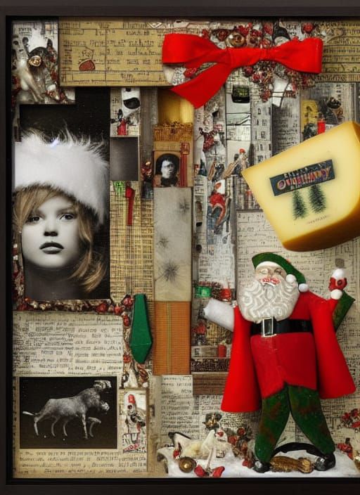 Surreal Christmas Assemblage in Mixed Media Style