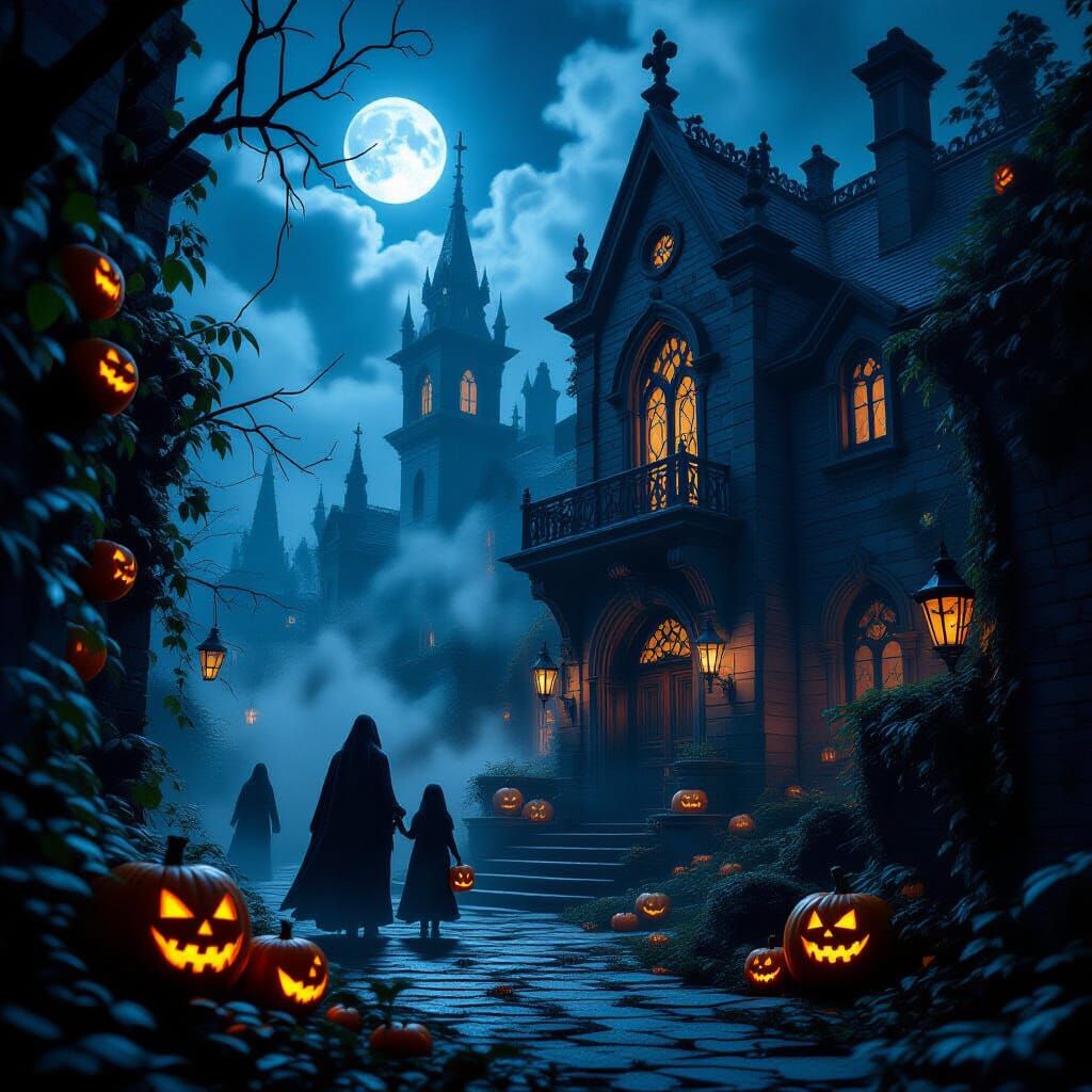 Haunted Trick-or-Treating Night in Gothic Horror Style