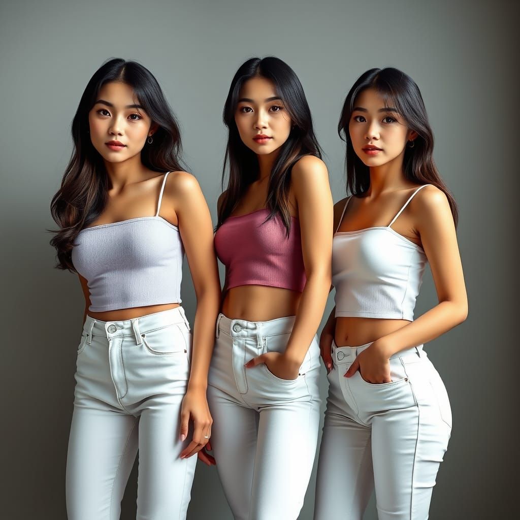 Hyper-Realistic Portrait of Three Confident Japanese Women