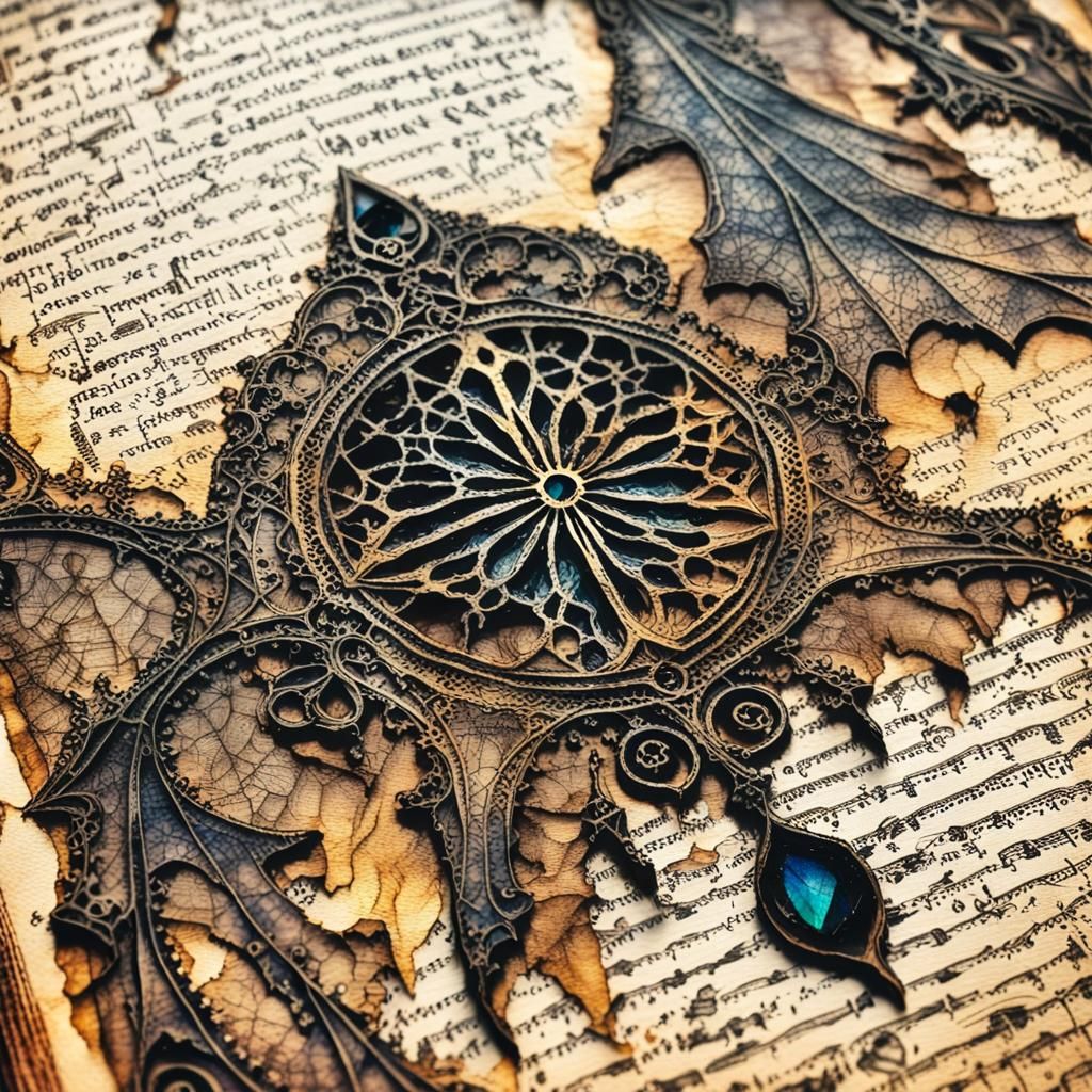 Gothic Horror Illustrations on Ancient Page