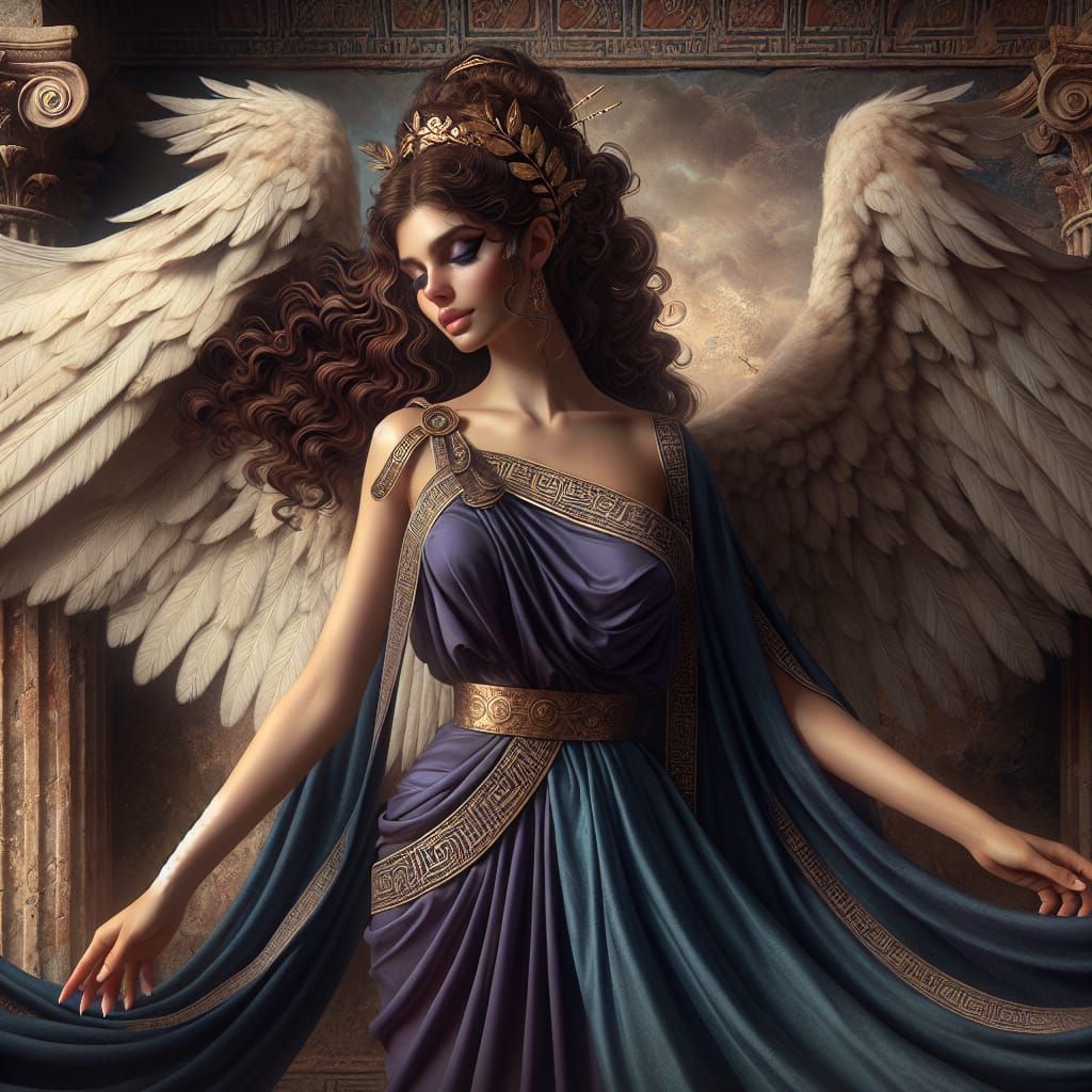 Etruscan Goddess of Fate in Wings, Lavender and Midnight Blu...