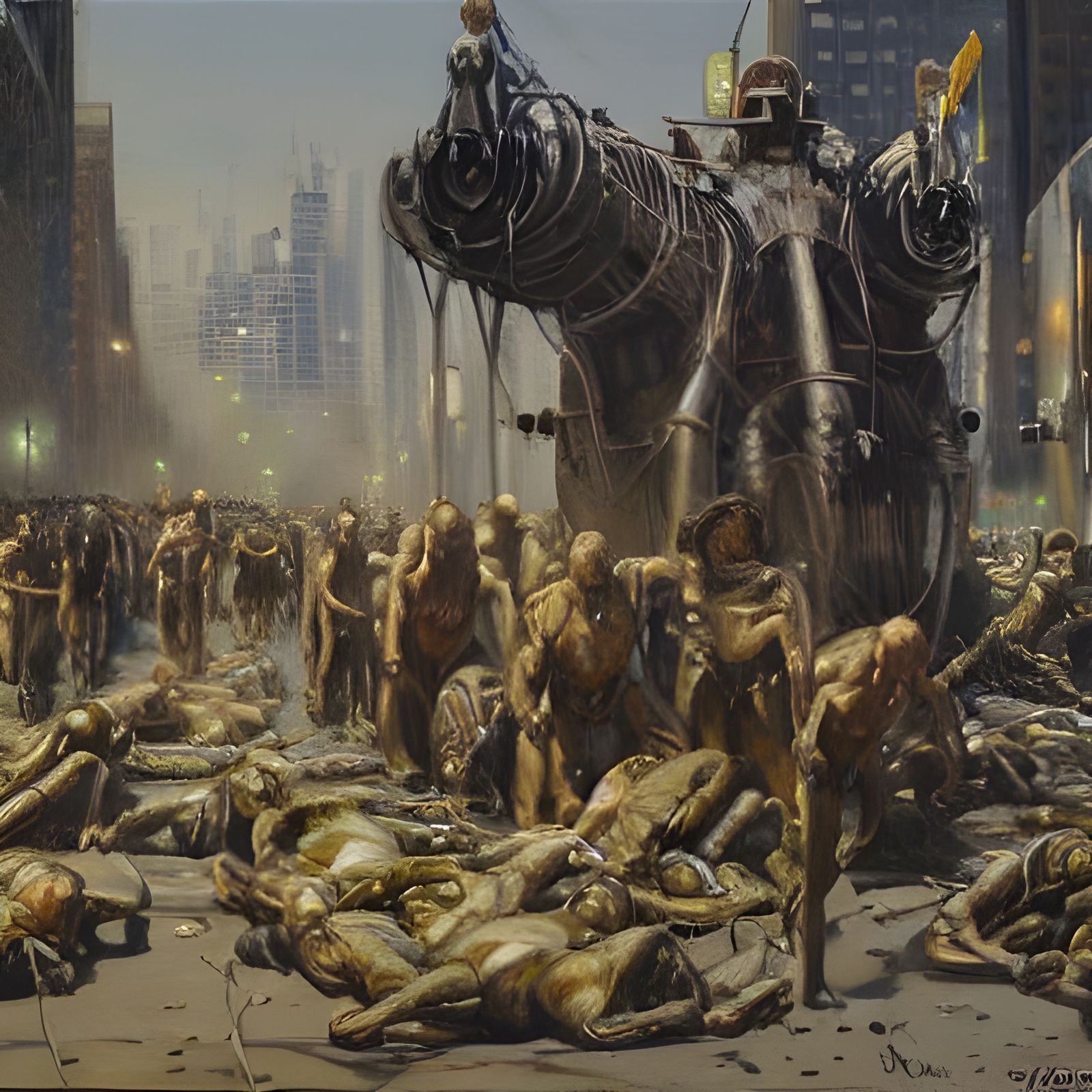 Humans Entranced by Death in Oil Painting