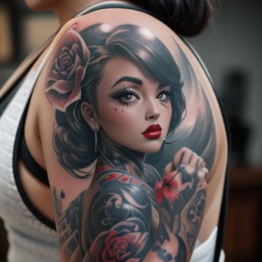 Classic Pin-Up Tattoo Design in 8K