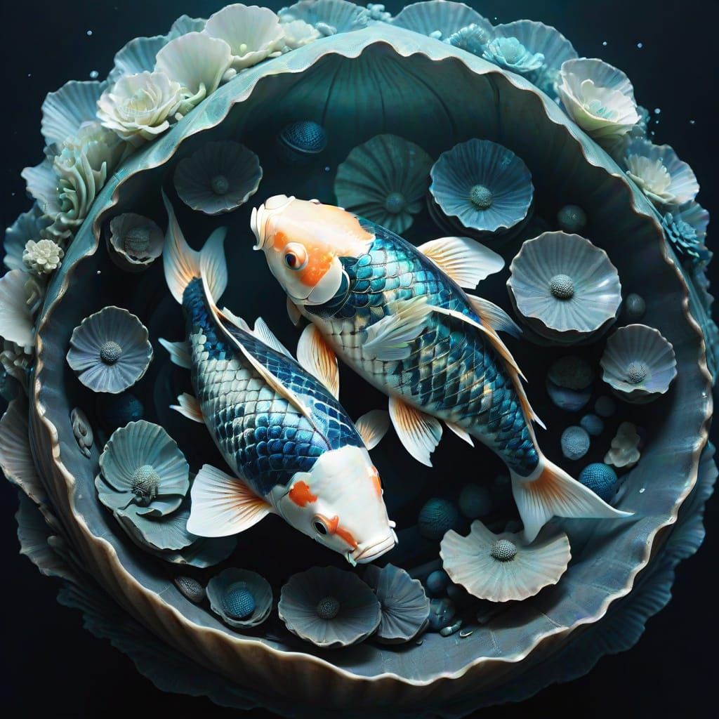 Pisces Koi Fish in Mystical Shell