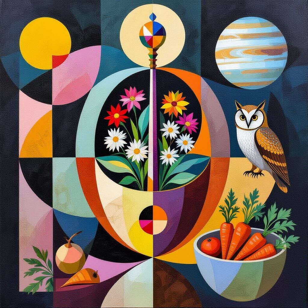 Cubist Artwork: Order, Containment & Geometric Pathways