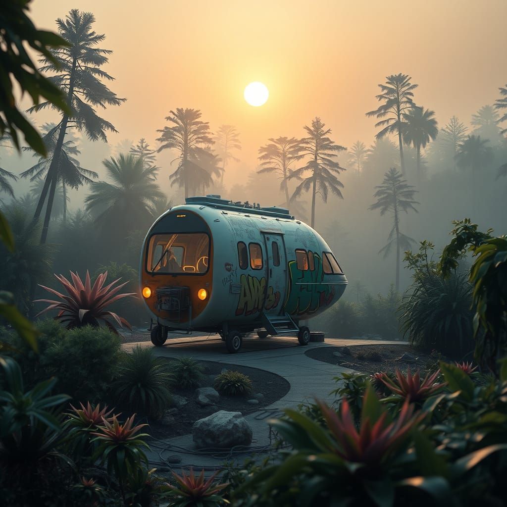 Surreal Spacecraft Emerges from Jungle Launchpad Amidst Vibr...