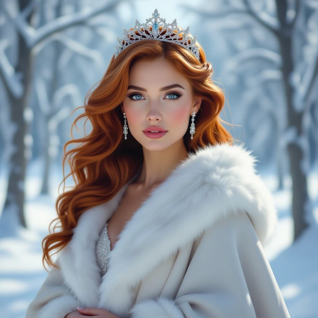 Ethereal Woman in Snowy Forest, Digital Art