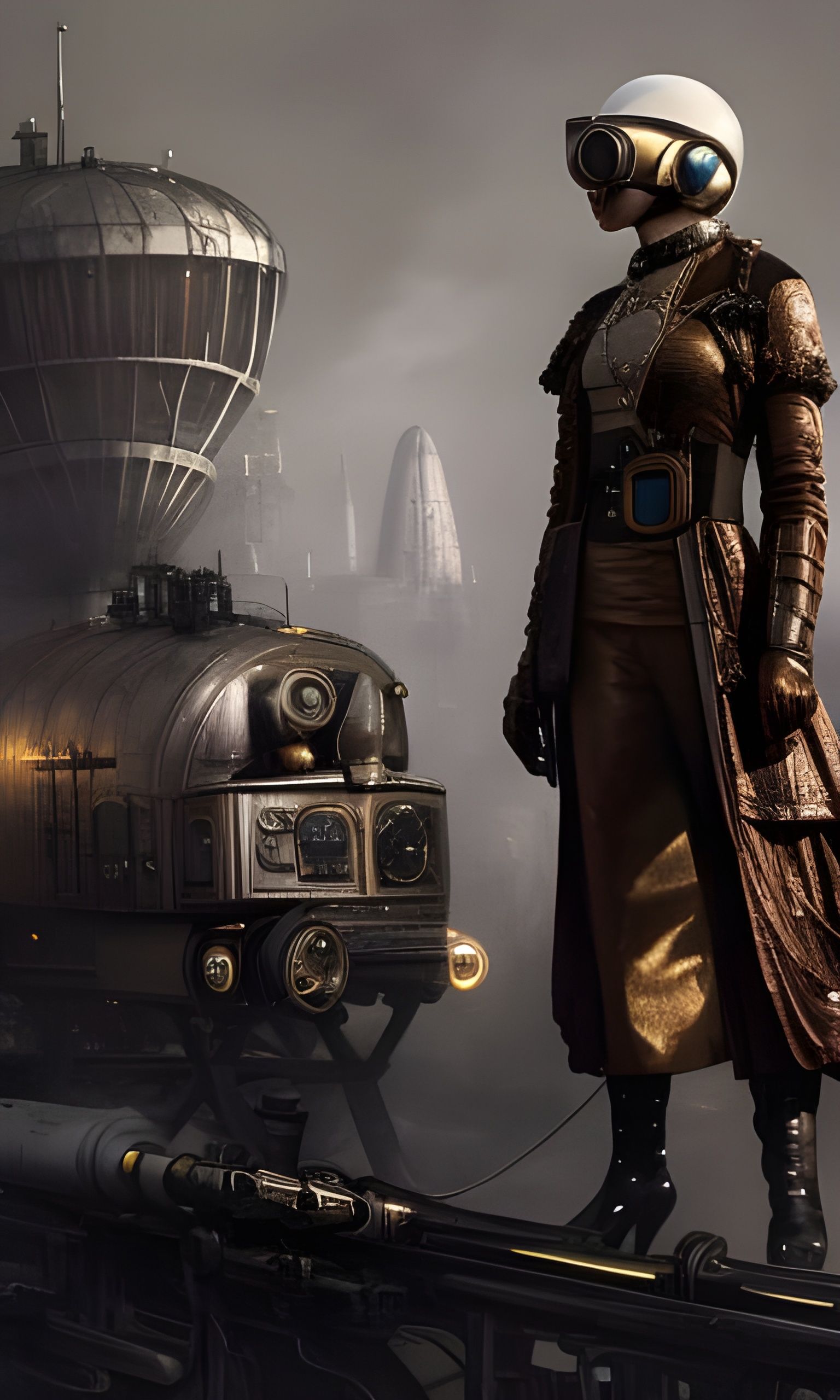 Steampunk Android in Aetherpunk Charcoal Style