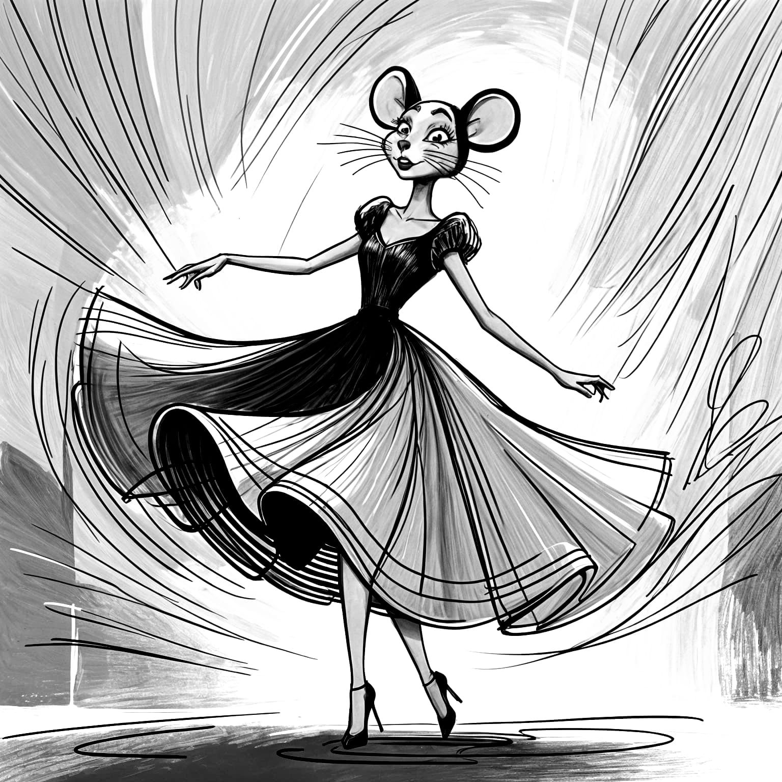 Fashion Mouse Girl Dancing in Cartoon Style
