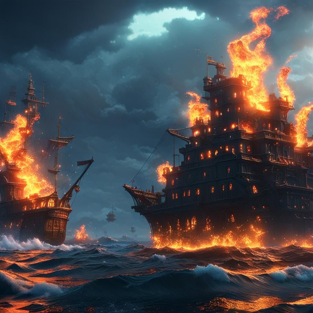 Ocean Flames: Epic Cinematic Digital Painting