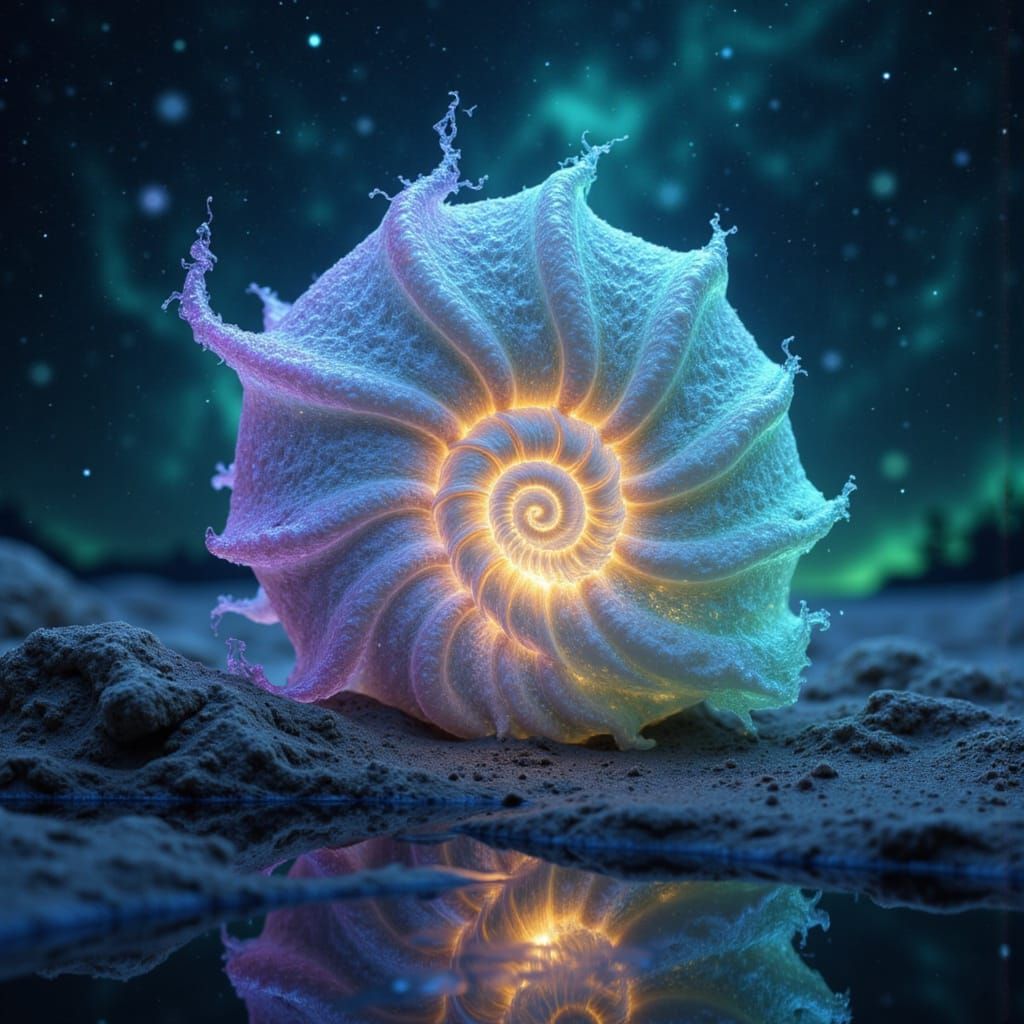 Glowing Nautilus Shell Under Starry Sky