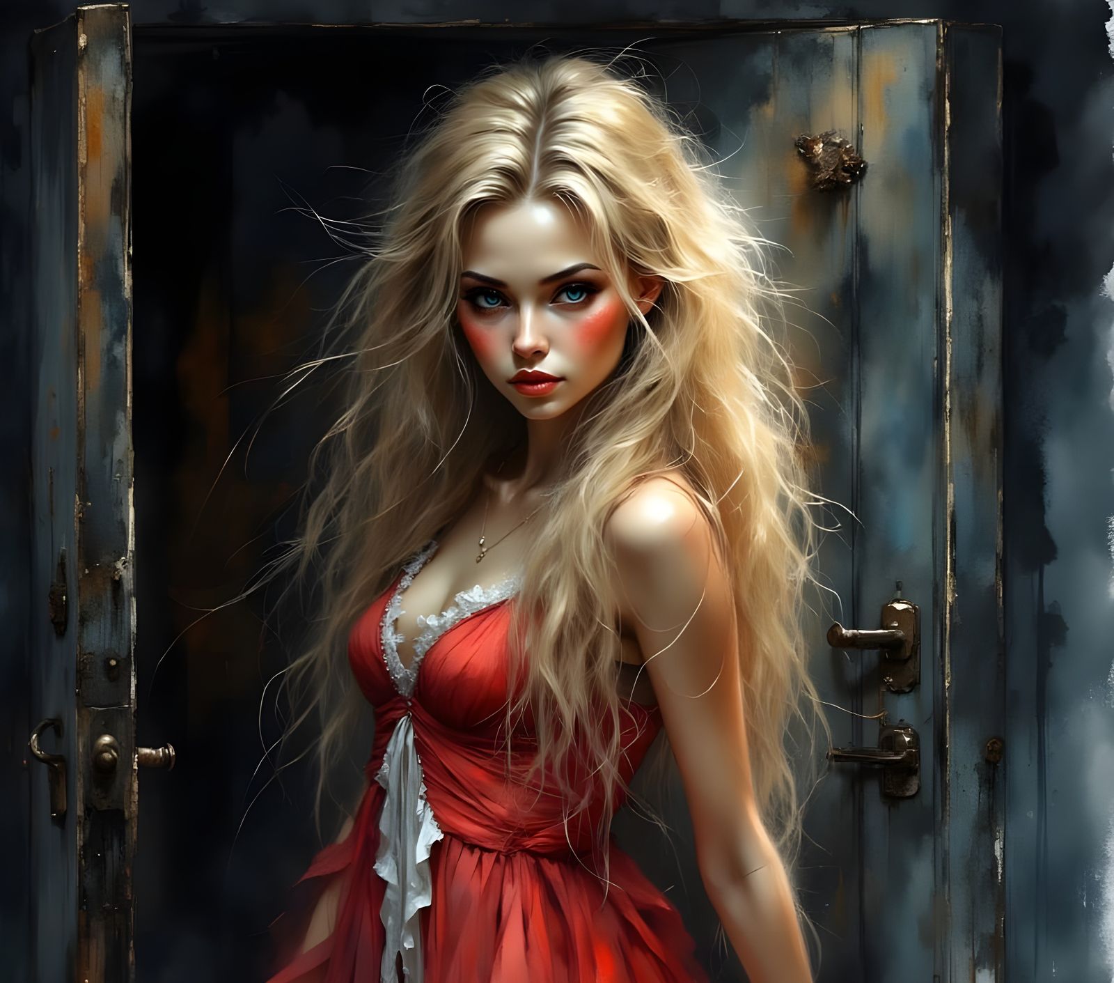 Norse Goddess Portrait in Ink Drip Style