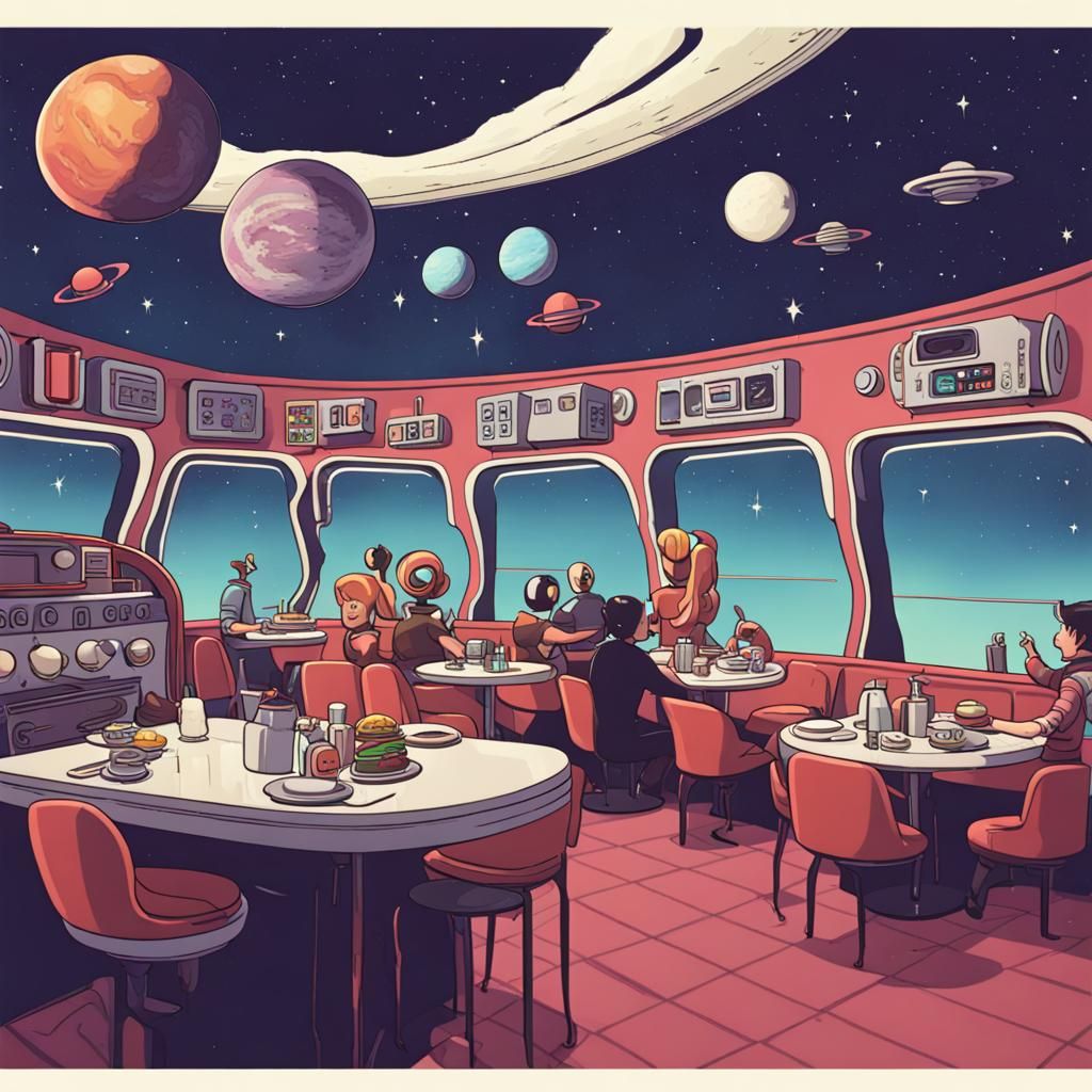 Retro Space Diner Amidst the Stars