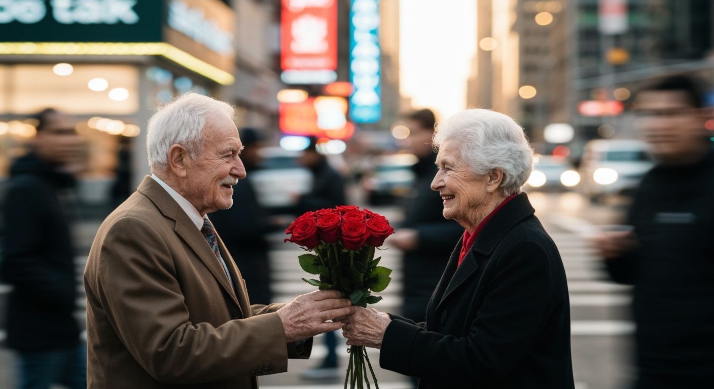 Elderly Couple's Romantic Moment in NYC