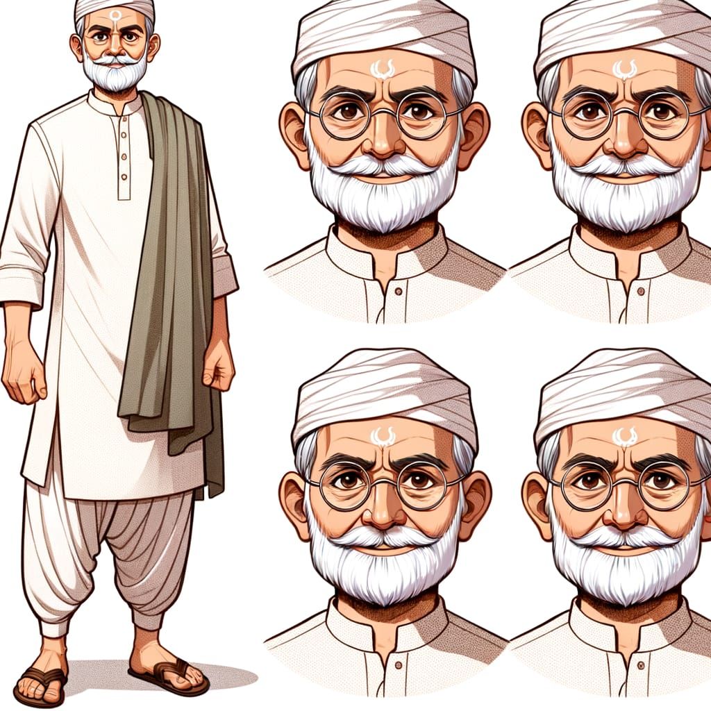 Character Sheet: Middle-Aged Jain Man in Kurta Pyjama