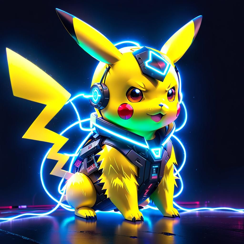 Cyberpunk Pikachu with Neon Glow and Light Trails