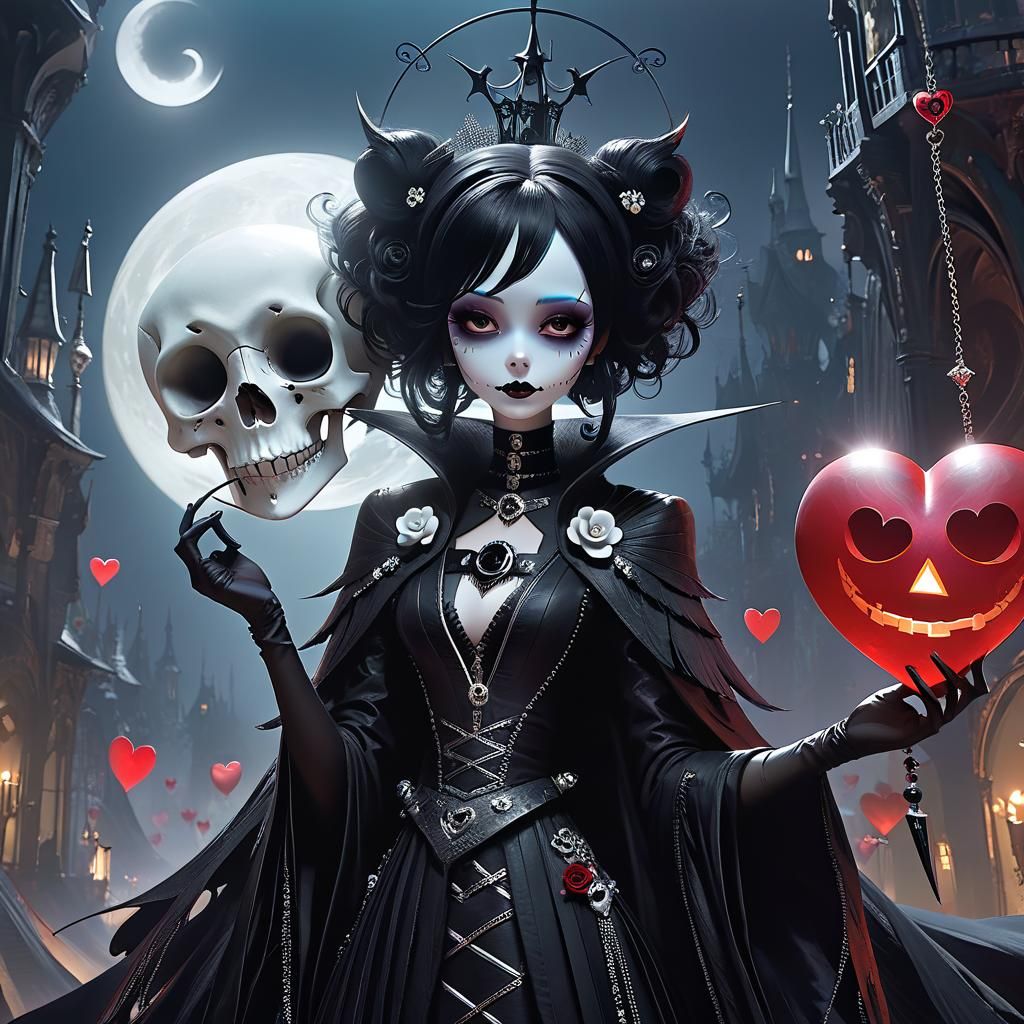 Surreal Queen of Hearts in Dark Fantasy Style