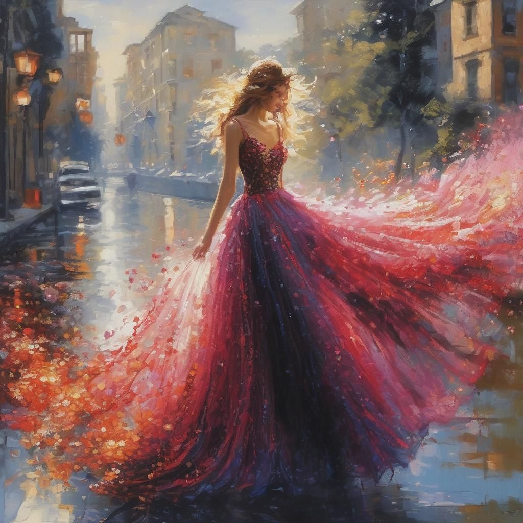 Ballet Dancer with Compass, Ink Drip, and Floral Details