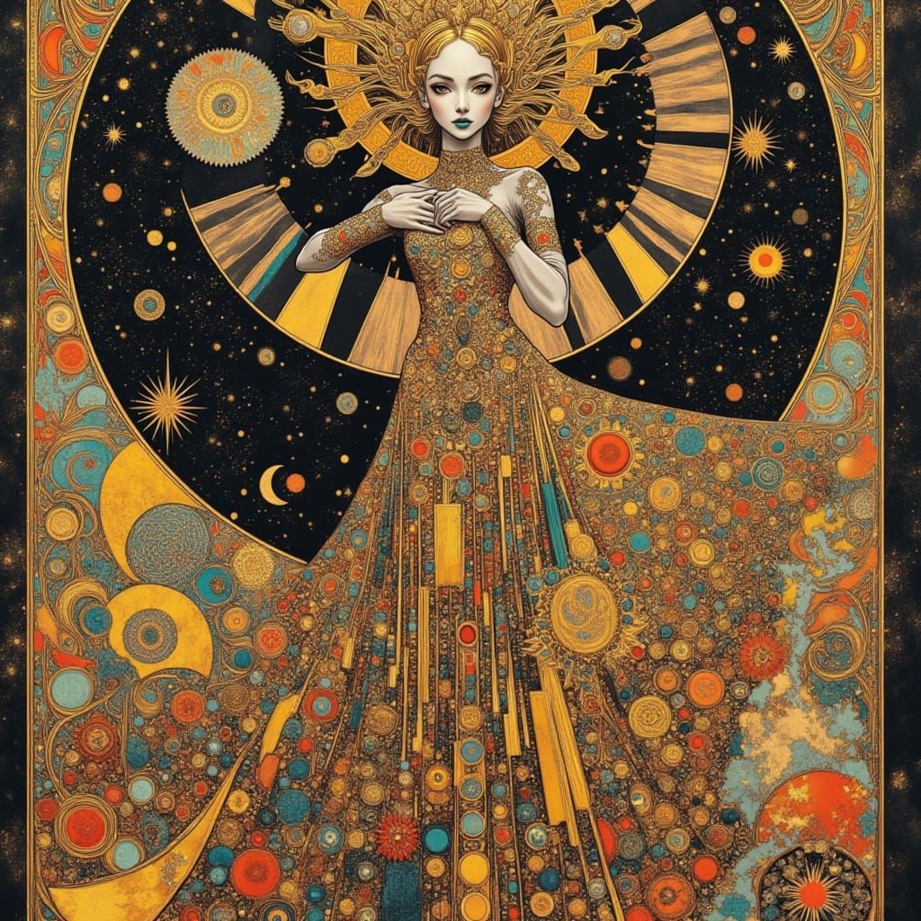 Alien Dancer in Escher Landscape, Digital Art