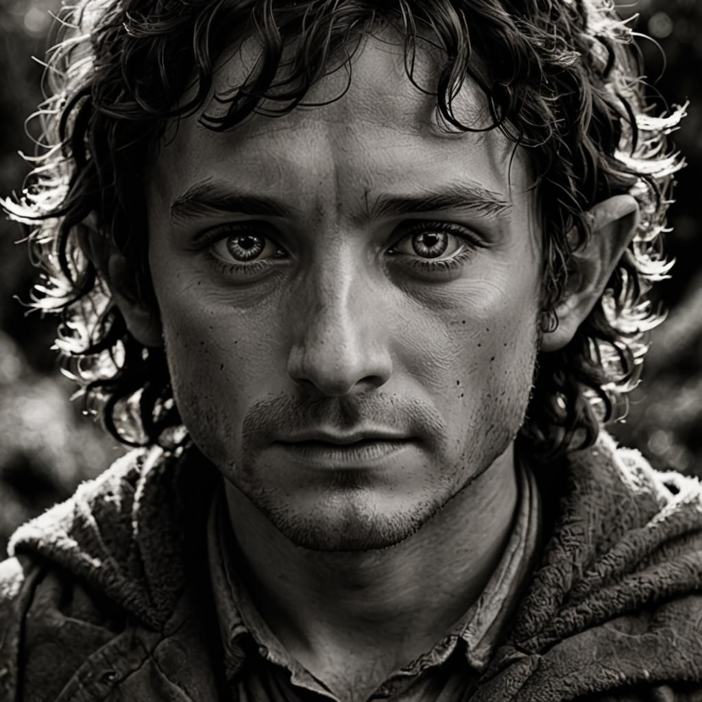 Frodo Baggins Portrait in Black and White