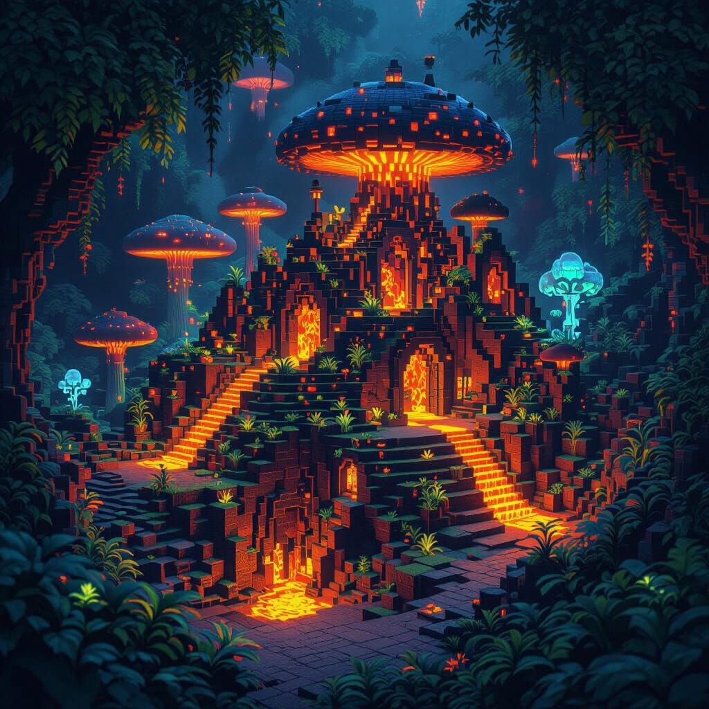 Minecraft Lava Base in Bioluminescent Underground Jungle