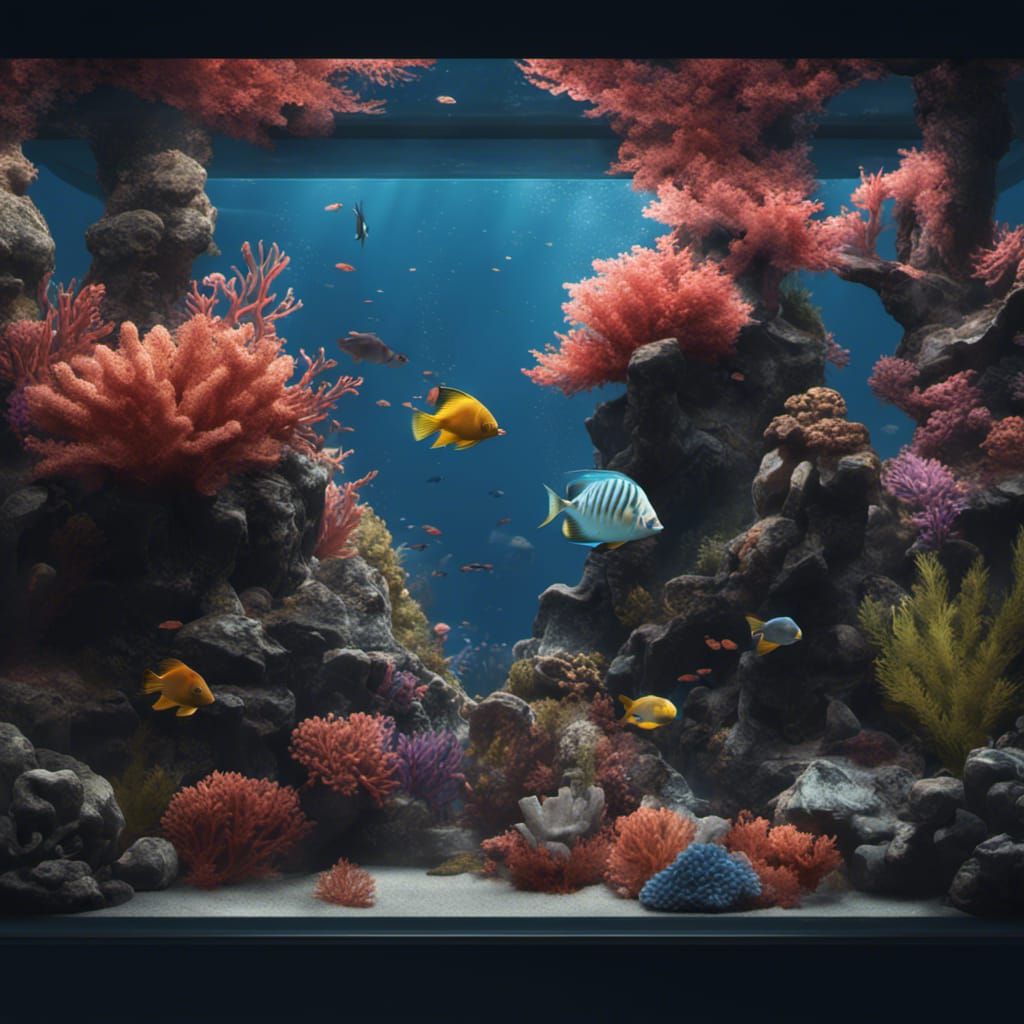Beautiful Fish Tank with Coral in Detailed Painting