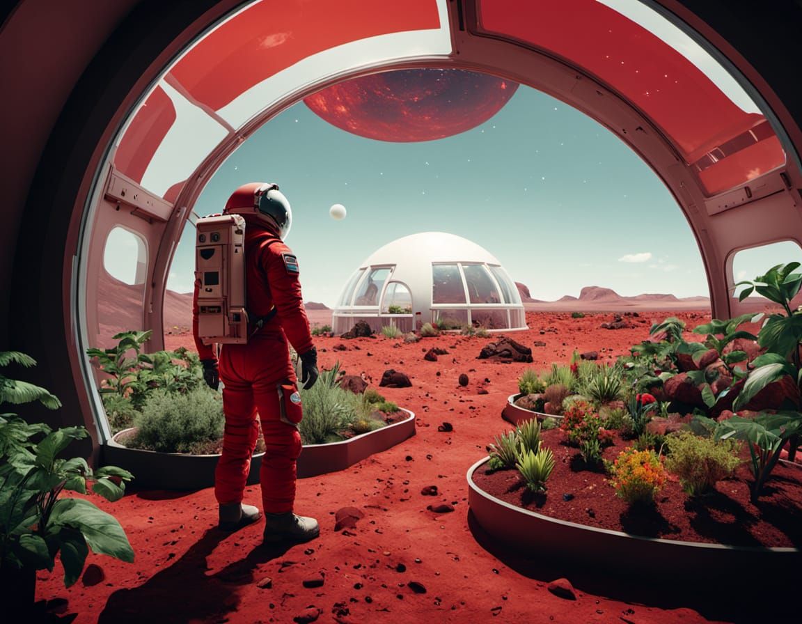 Astronaut's Martian Garden: A Cinematic Film Still