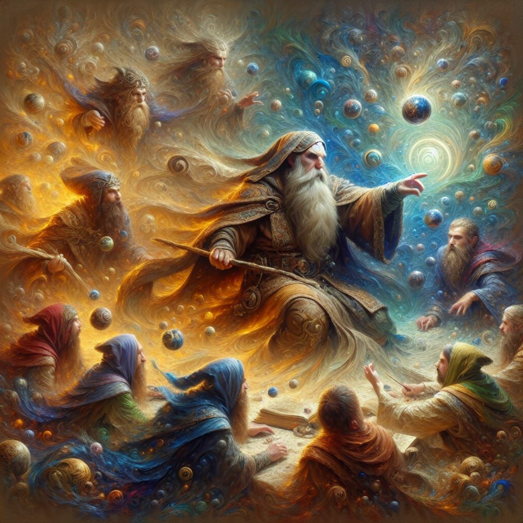 Dwarf Mage Casts Spell Amidst Diverse Mages