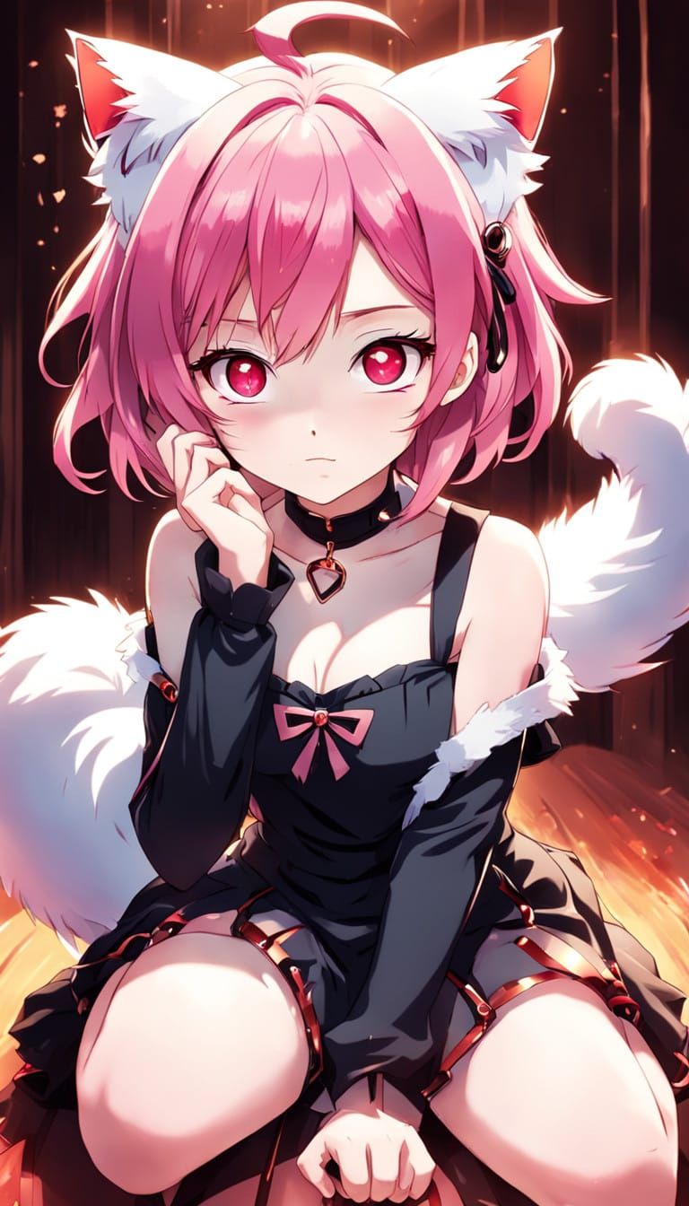 Anime Goddess with Feline Features and Red Eyes