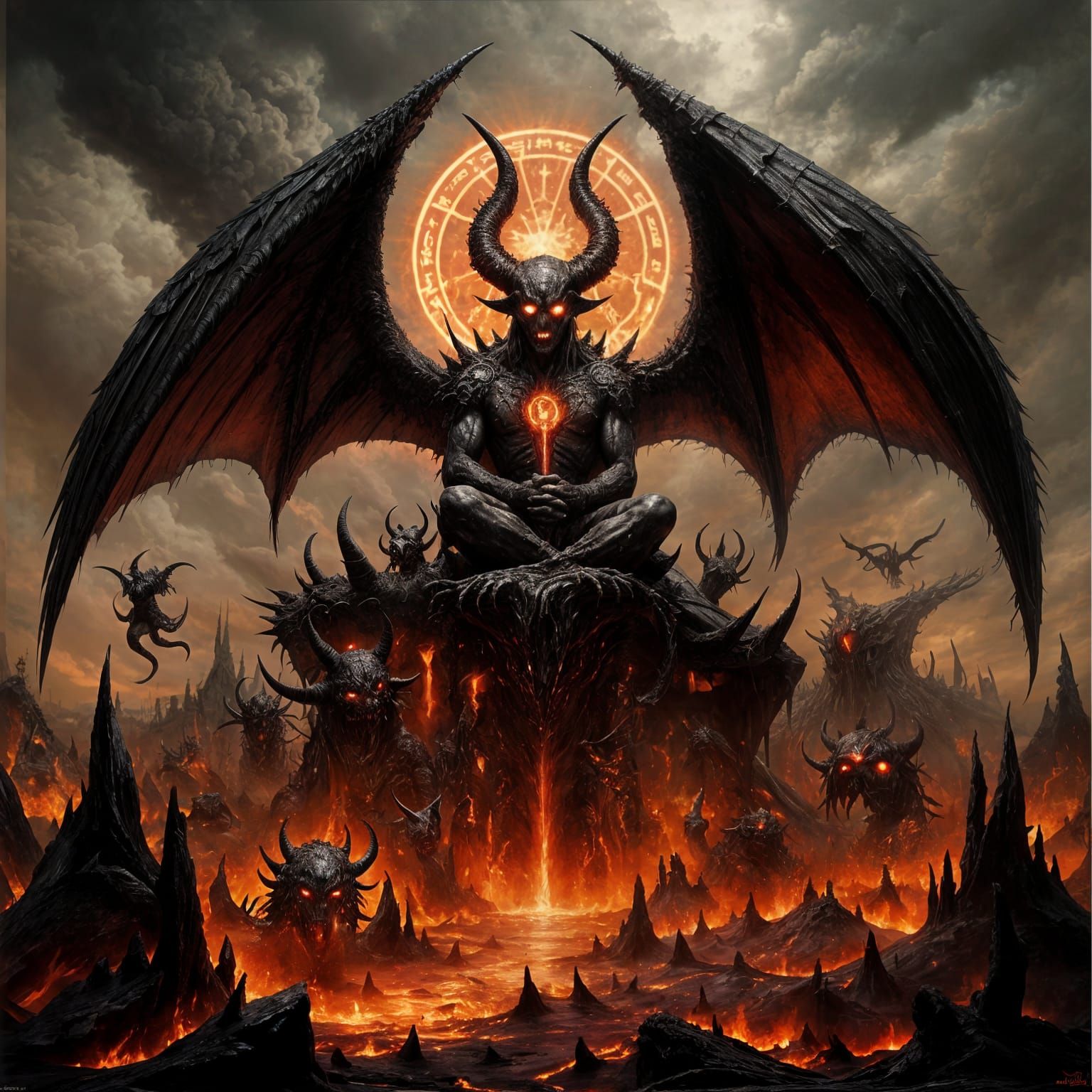 Dark Vision of Obsidian Hell with Lucifer's Throne