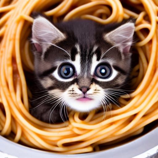 Cute Kitten in Spaghetti Mountain: Professional Photo
