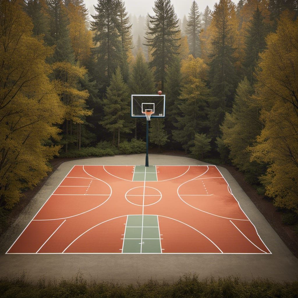 Basketball Court in Forest, Professional Portrait Photograph...