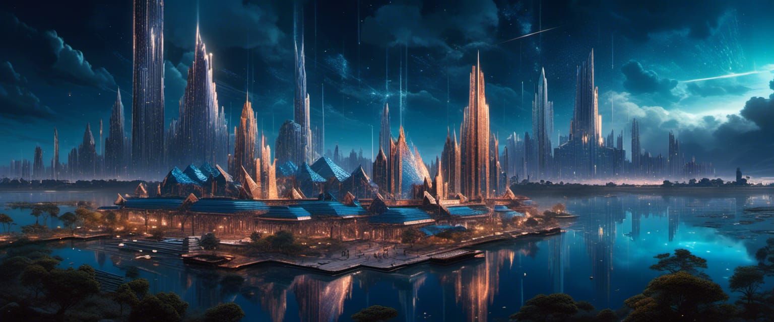 Cyberpunk Cityscape: Ancient Ruins Meet Future