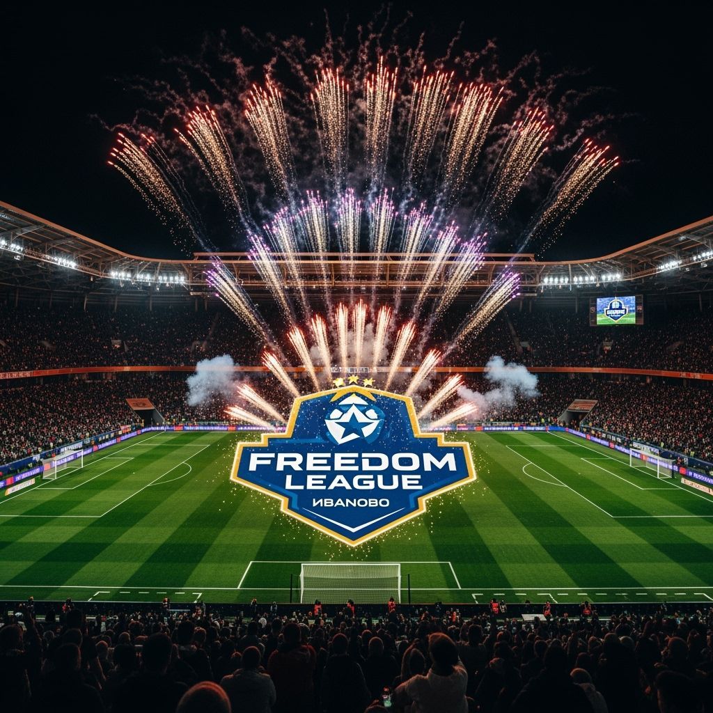 Nighttime Fireworks Display Over Freedom League Soccer Field