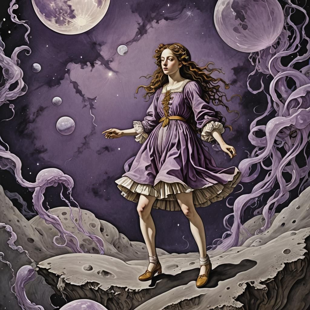 Girl on the Moon with Space Jellyfish